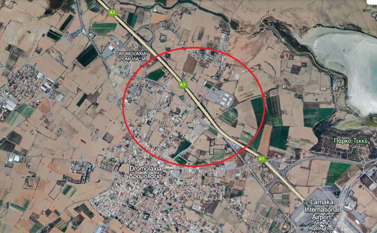 11,000sqm land partial Residential in Dromolaxia near Larnaca Airport - Published